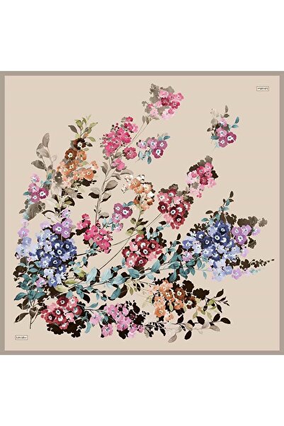 Levidor Beige Flower Pattern Sura Silk Scarf