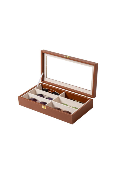 Güner Ofis 6-Piece Leather Eyewear Box with Glass Covers – Eyewear Storage an...