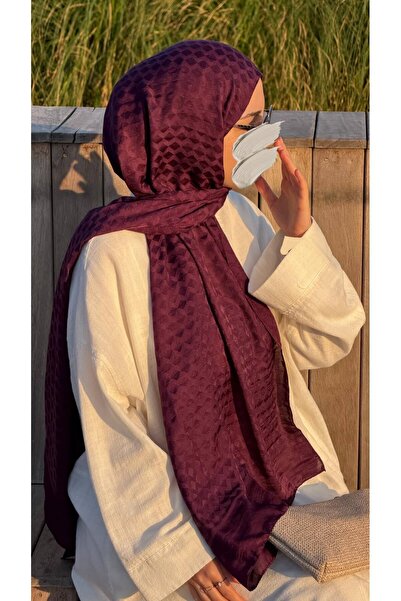 Qalortex Scarf Șal din bumbac premium jacquard - Mov vinete