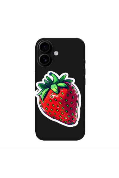 Other Apple Iphone 16 plus strawberry Black Colored Silicone TPU Θήκη