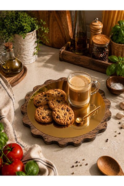 fam wood art Large Size Gold Daisy Wooden Presentation Stand, Plate, Tray, Co...