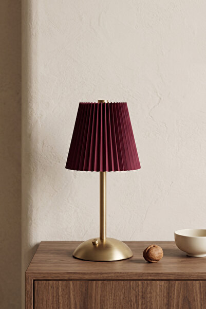 Sevinse Home Vesper Burgundy Pleated Gold Desktop Led Wireless Lampshade