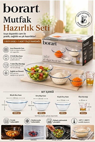 Funny Life Borart Kitchen Preparation Set – Heat-Resistant Glass Bowl and Mea...