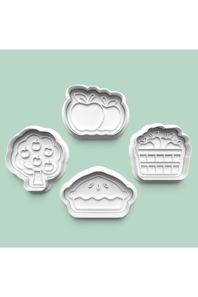 AKTASTORE Apple Themed Cookie Mold and Sugar Dough Mold Set of 4 0974-Set