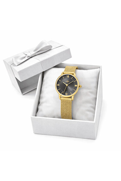 iqra Elegant Women’s Gold Mesh Strap Watch Black Dial Roman Numbers
