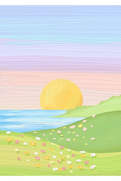 OEM Poster Motivational Crayon-texture Sunset Meadow, Design Artistic, Carton...