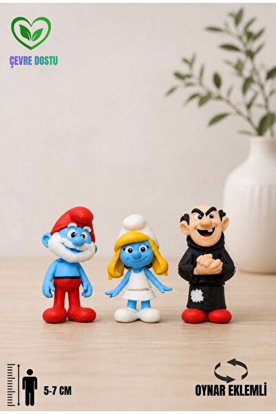 You Toys Şirinler 3 lü set - Hareketli Eklemli 5-7 Cm Şirin baba şirine Garga...