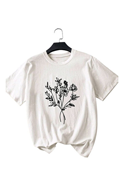 OEM Tricou casual dama, alb, din bumbac, cu imprimeu, M