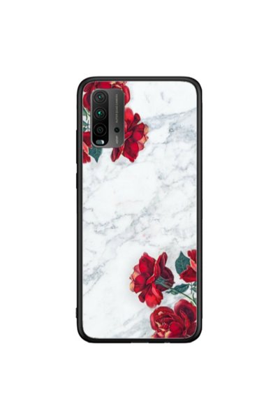 Other Xiaomi Redmi 9T Marble and roses Black Glossy Θήκη