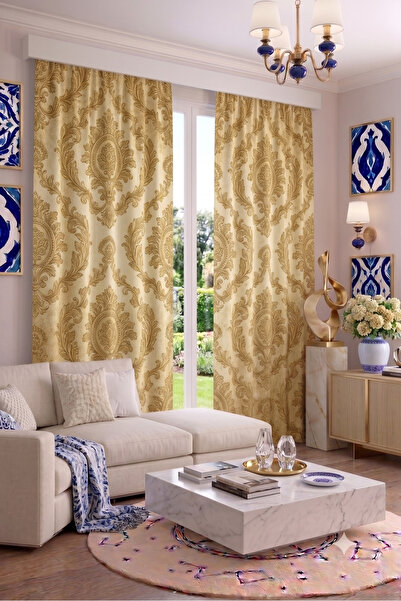 EFSANE PET Modern Vintage Patterned Background Curtain 100 X 250 cm 1 Panel D...