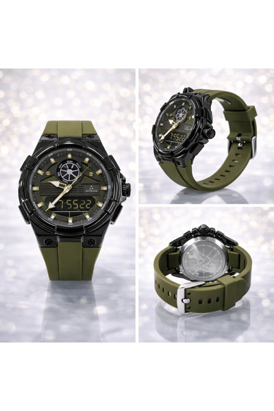 IQRAA PYTON Hybrid Analog Digital Military Green Sports Watch for Men