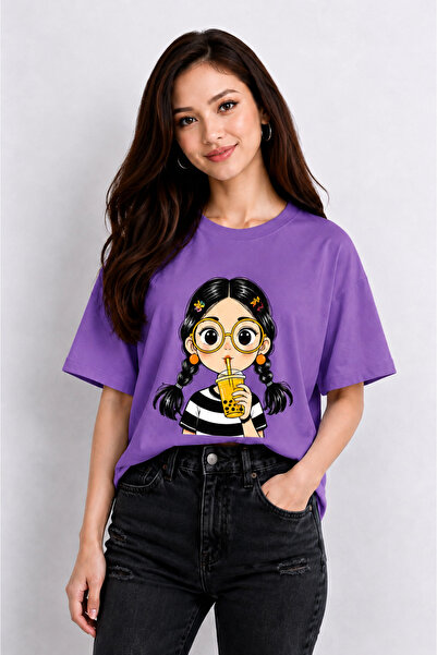 VODEXA Unisex Oversize T-Shirt Cute Girl Printed 100% Cotton T-Shirt Comforta...