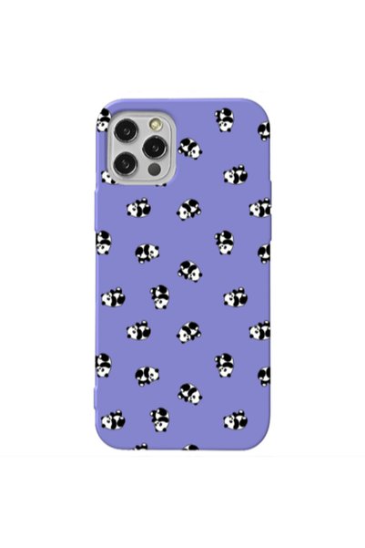 Other Apple iPhone 12 Pro Max Small Pandas Purple Colored Silicone TPU Θήκη