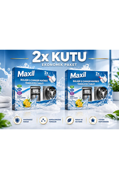 Maxil Bulaşık & Çamaşır Makinesi Temizleyici Tablet 2XKUTU 4X20gr Tablet