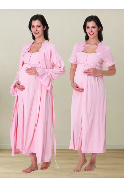 by İGP Maternity Short Sleeve Nightgown Set with Dressing Gown