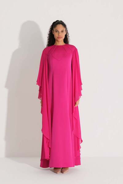 miha Hicran Önal Dress with Trim Detail Fuchsia