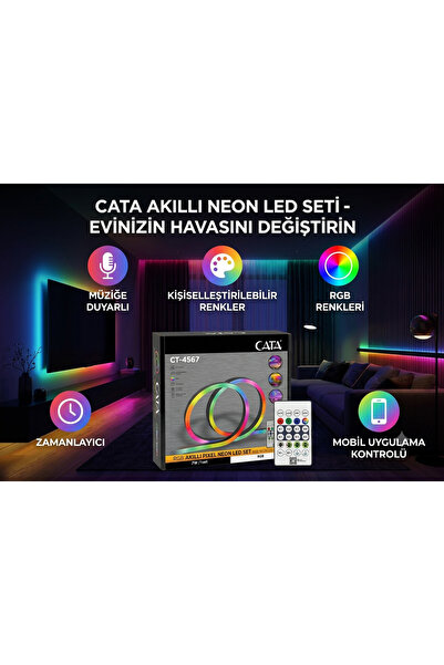 İyem Cata Pixel Neon Led Seti RGB Kumandalı Esnek Şerit Işık İç & Dış Mekan L...