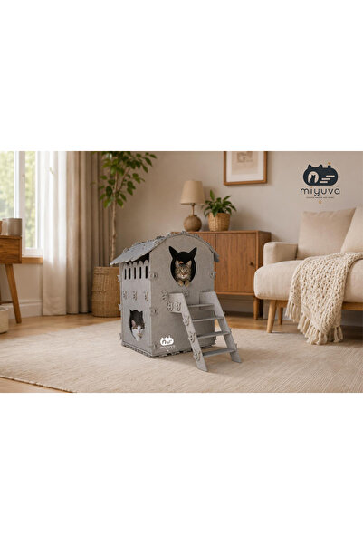 Keçe Kedi Evi – Demonte, Yıkanabilir, Taşınabilir Kedi Kulübesi –Dubleks Bej