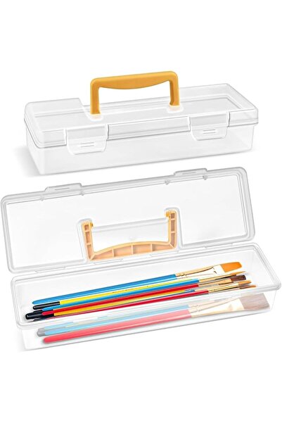 Arabest 2Pcs Clear Plastic Paint Brush Holder Case with Lid, Portable Sealed ...