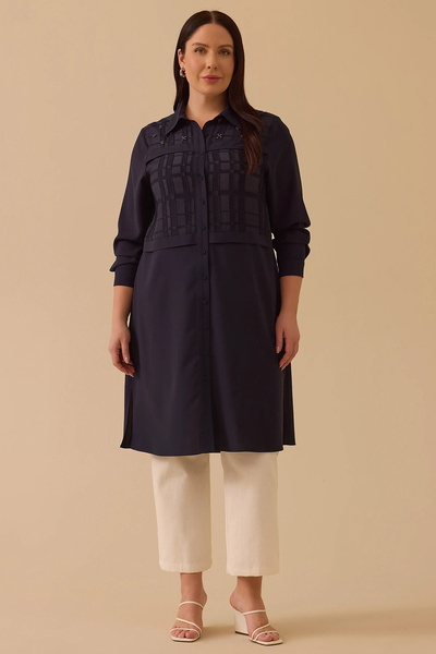 Gala-Xi Galaxi Women's Large Size Stone Embroidered Tunic 4010 Navy Blue