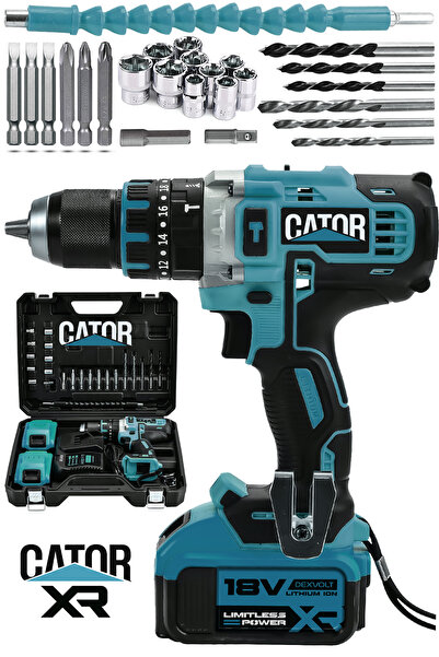 CATOR 18V Çift Akülü Metal Şanzıman Şarjlı Darbeli Matkap
