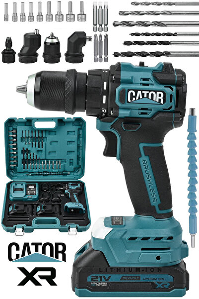 CATOR 21V Çift Akülü 4 Başlıklı Kömürsüz Motor Şarjlı Akülü Vidalama