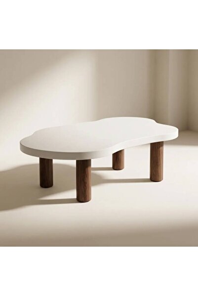 LkAhşap Modern Asimetrik Orta Sehpa 110x45 cm - 45 cm Yükseklik | 36 mm MDF Tabla | Masif Gürgen Ceviz Renk Ahşap Ayak | Minimal Tasarım