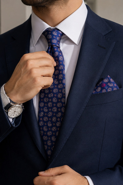 Bisse Blue Silk Tie and Handkerchief Set