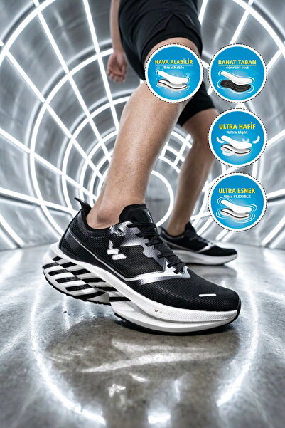 WALKWAY Black-Silver Lightweight Flexible Breathable Men's Running Walking an...
