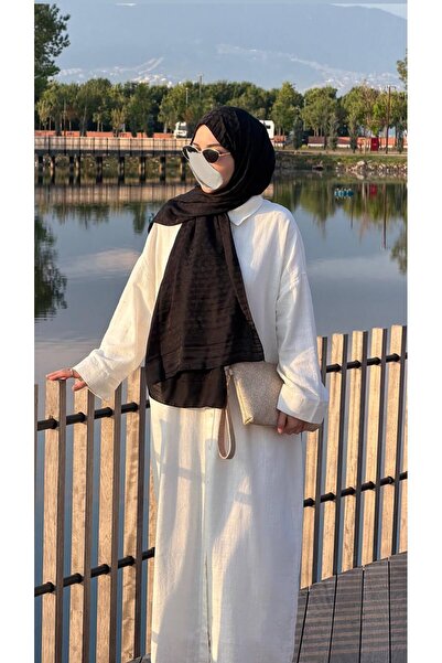 Qalortex Scarf Σάλι ζακάρ από βαμβάκι υψηλής ποιότητας - Μαύρο