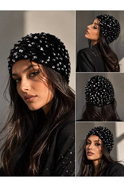 jasmina store El Knitted Sequined Hair Accessory Bonnet