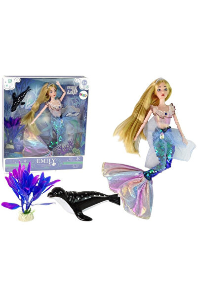 LeanToys Papusa Emily, sirena cu coada din paiete si accesorii, in cutie cu f...