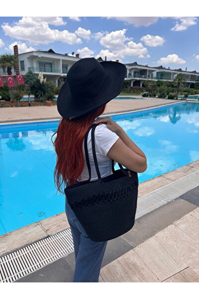 Zeora Home Дамска плажна чанта с вид на юта и слама и комплект шапка с широка...