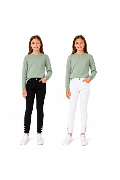 NOVATECH Girls Cotton Stretch Slim Fit Pants Combo Pack (2 Pack) | Black & Wh...