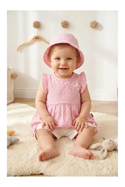Mini Baray Hat, Gingham Tunic, Shorts Girls' Set (6,9,12 Months)