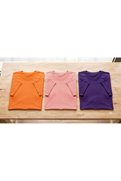KOZİA OUTDOORS Women'S/Men's Unisex 3-Piece Unprinted Oversize Crew Neck T-Shirt