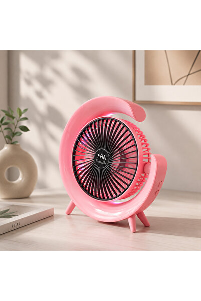 OEM Ventilator de Birou Roz cu LED, 3 Trepte de Viteză, Portabil, USB Reîncăr...