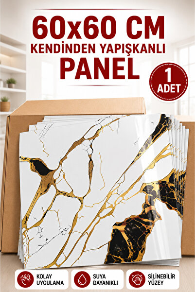 UKAB DEKOR 60x60 Cm Mermer Desenli Kendinden Yapışkanlı Seramik Köpük Pvc Duv...