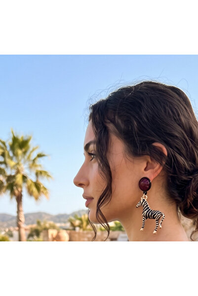LUUN Safari Series Zebra Figured Gold Detailed Dangle Earrings