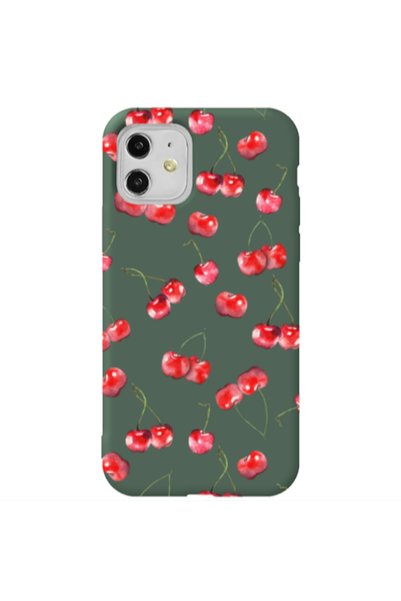 Other Apple iPhone 11 Cherries Dark Green Colored Silicone TPU Θήκη