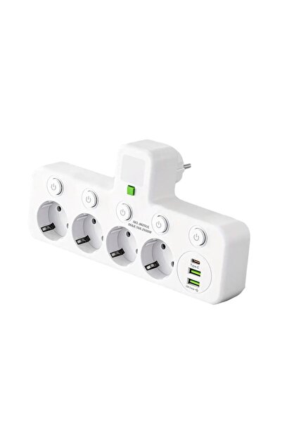 NEXTLY Prelungitor cu 4 prize Schuko, NEXTLY, 2x USB-A, 1x USB-C, Întrerupăto...