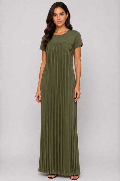 Gold Vitray Rochie Damă Lungă Plisată Elegantă