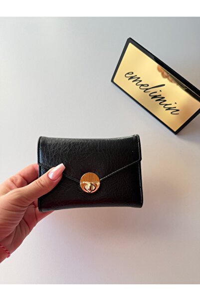 emelimin Women's Black Envelope Cover Gold Lock Mini Card Holder Wallet