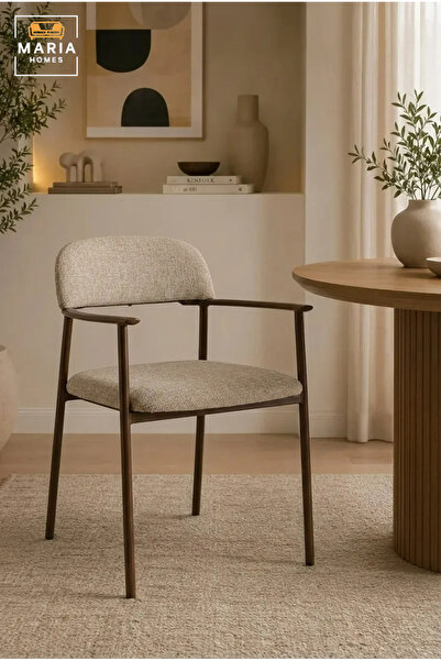 MARIA HOMES Modern Upholstered Dining Chair with Armrests, Solid Wood Frame, ...