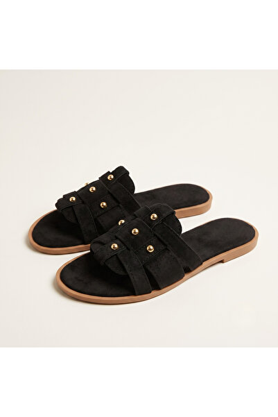 TopukTrend Women's Slippers Suede Gold Studded Detailed Cross-Strapped Women'...