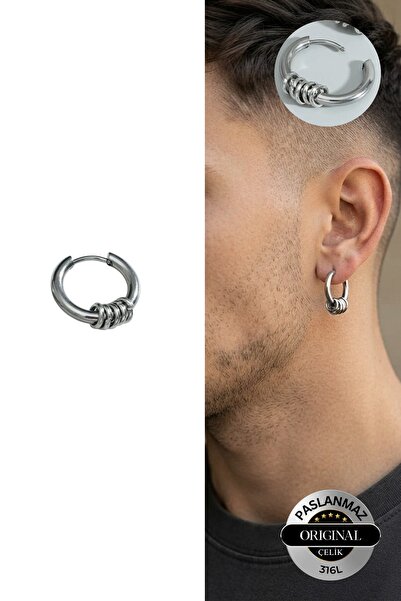 Lynare Perforated Five Ring Model Men's Women's Unisex 316L Steel Earring 1 P...