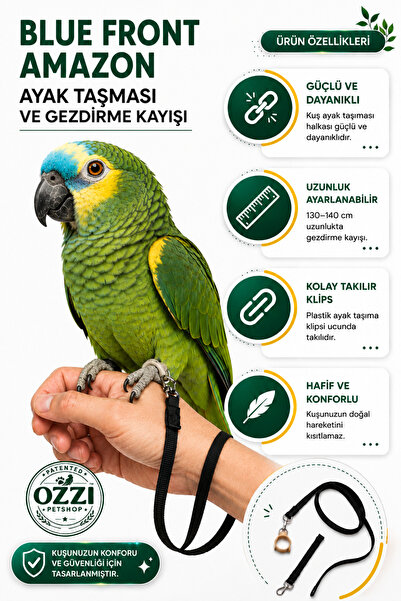 ozzipetshop Blue Front Amazon Papağanı Ayak Tasmasi Gezdirme Tasmasi