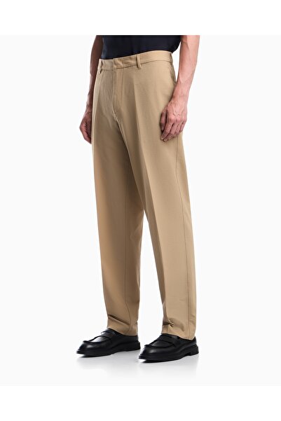Emporio Armani Men's Regular Fit Flexible Fabric Straight-Leg Beige Trousers