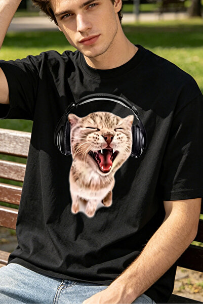 Fleck Casual Style T Shirts For Men Cat With Headphones Personalized Shirts