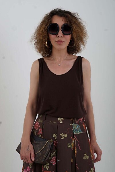 Zelish My Sister Dark brown v-neck modal tank top